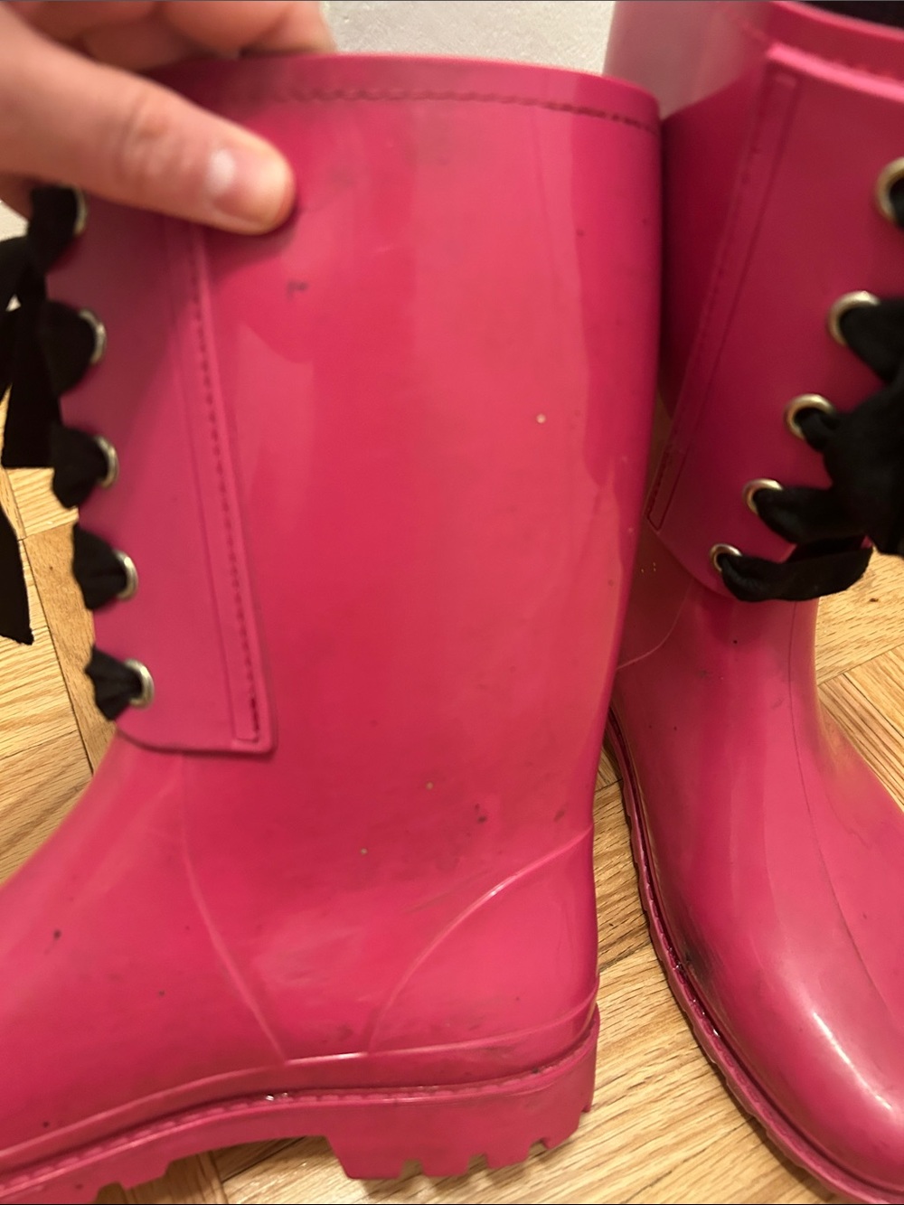 RED Valentino Hot Pink Lace-Up Rain Boots - Picture 8 of 16